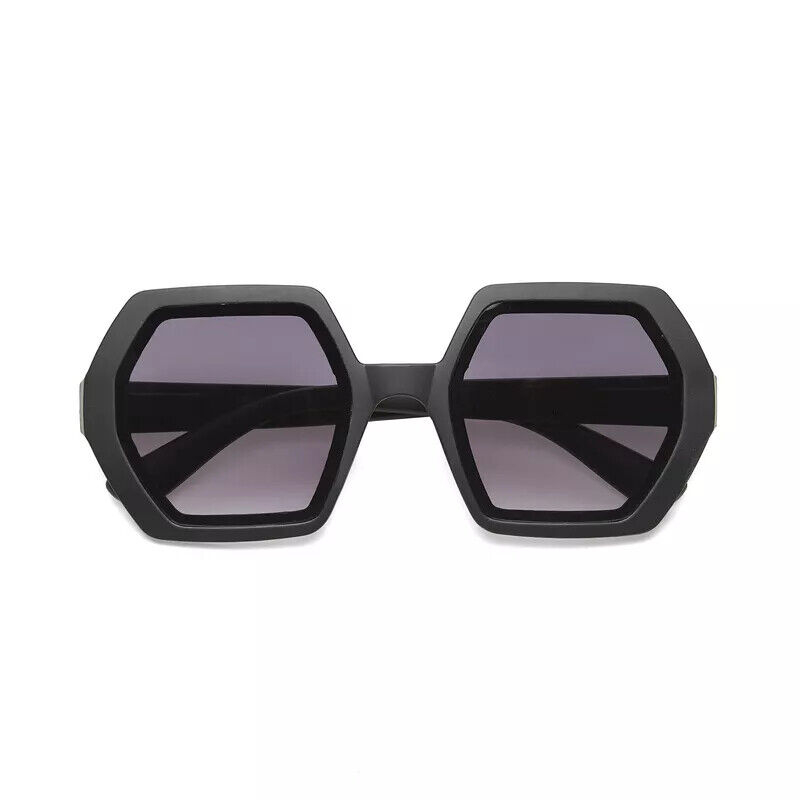 OKKIA pre-assembled black hexagonal EMMA sunglasses with soft touch frame