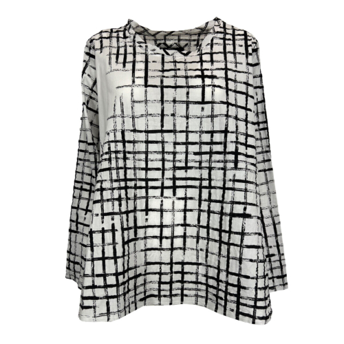 TADASHI flared blouse white/black checked P242110 cotton MADE IN ITALY
