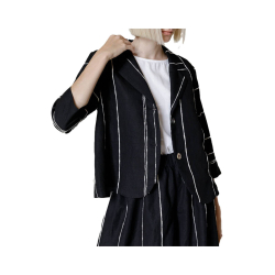 NEIRAMI giacca donna svasata sfoderata nera righe bianche C904AD MADE IN ITALY