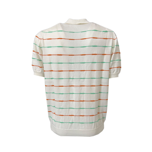 MOLO ELEVEN Men's white open polo shirt with orange/green stripes GIBUTI 100% cotton MADE IN ITALY