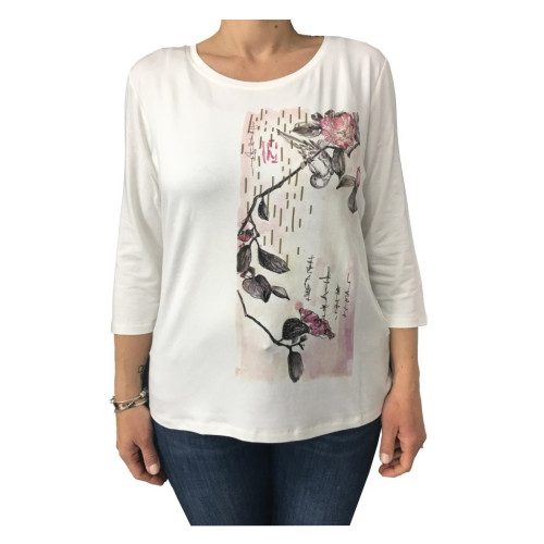 ELENA MIRÒ woman ecru t-shirt with 97% viscose 3% elastane applications