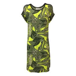 CORTE DEI GONZAGA GOLD woman dress dropped sleeve military / yellow fantasy jersey with black mesh inserts