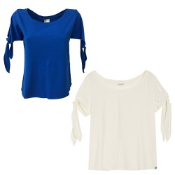 PENNYBLACK woman half sleeve bluette t-shirt with bows mod RASOIO 100% cotton