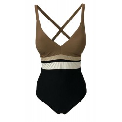 FEELING by JUSTMINE one piece swimsuit with lined cup C art A777C678 black / mud / gold