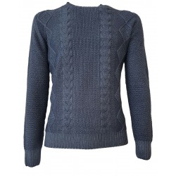 H953 Reversible blue flat rib sweater 100% merino wool