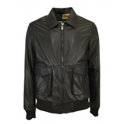 BLUSOTTO brown leather man jacket with zip art TOM MADE IN ITALY
