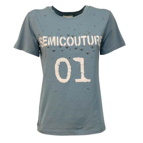 SEMICOUTURE woman half sleeve t-shirt with rhinestones art Y1SJ02 100% cotton