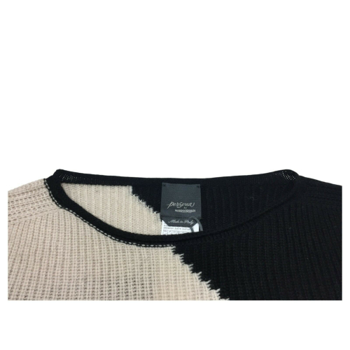 PERSONA by Marina Rinaldi women's black / ecru crewneck sweater art 13.1364211 ARIA MADE IN ITALY