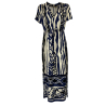 LA FEE MARABOUTEE women's long black/bluette patterned dress FF-RO-SAVANE-W 100% viscose MADE IN ITALY